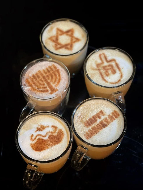 3D Kitchen Art Set 8 3.5-Inch-Scale of Hanukkah Stencils for Cappuccino, Sufganiyot, Pancakes, Bread, Hot Cocoa & Hot