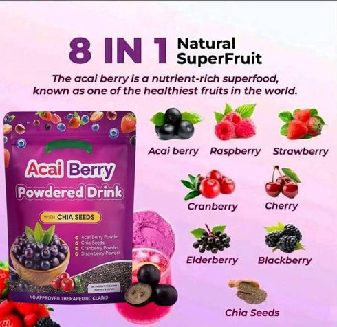 Generic 3 Packs (28g pack) Acai Berry Powdered Drink with Chia Seeds Super Berry Blend with Acai, Cranberry