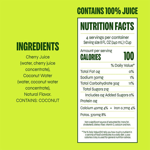 100% 32 oz. (Pack 6) Revl Fruits Juice, No Added Sugar, Tart Cherry, fl Carton