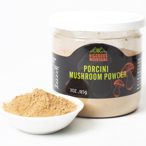 VIGOROUS MOUNTAINS Dried Porcini Mushroom Seasoning Powder, Salt Free Beef Broth Powder, 3 OZ