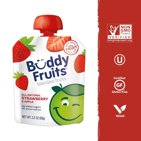 Pack, 3.2oz (Pack 24) 100% Buddy Fruits Pure Blended Fruit Snack To Go Variety Multifruit & Strawberry Applesauce of |