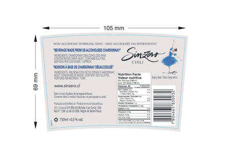 750 ml (25.4 Oz) 100% SINZERO - Sparkling Brut Non-Alcoholic Sparkling Wine - Fl - Champagne alternative made from