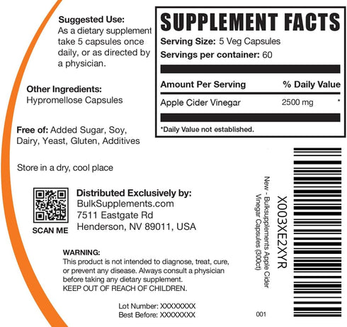 300 (60 Bulksupplements.com Apple Cider Vinegar Capsules - Capsules Day Supply)