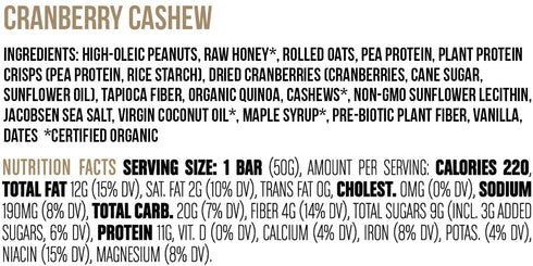 1.76 12 Pack Big Spoon Roasters Cranberry Cashew Nut Butter Bars - Low Carb, High Protein Bars w/Pea Protein - Vegan