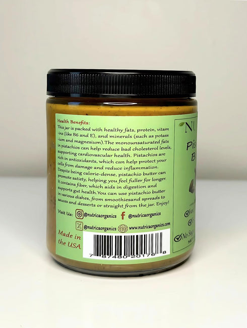 100% 9.25oz (262gr) Pure Pistachio Butter, Single Ingredient, No Salt, No Sugar, No Palm Oil, No Additives, Vegan