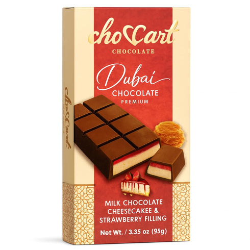 ChocCart Dubai Chocolate Premium Milk Chocolate Bar with Cheesecake & Strawberry Cream