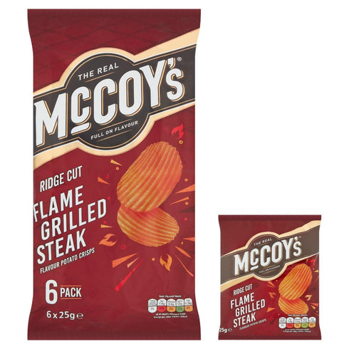 McCoys 6 25g McCoy's Flame Grilled Steak Flavour Ridge Cut Potato Crisps, x