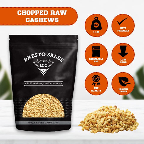 Packed 1 lb. (16 oz.) Cashew, "Fresh" Raw Chopped nuts, Brazilian, in a Resealable pouch bag, Kind to your Body