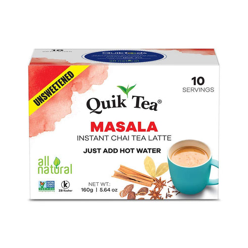 QuikTea Unsweetened Masala Chai Tea Latte | 10 Count Single Box - All Natural Preservative Free Authentic Chai