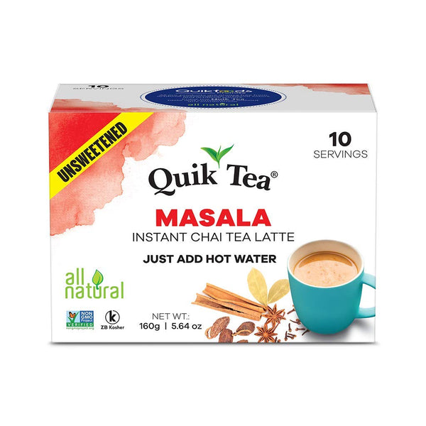 QuikTea Unsweetened Masala Chai Tea Latte | 10 Count Single Box - All Natural Preservative Free Authentic Chai
