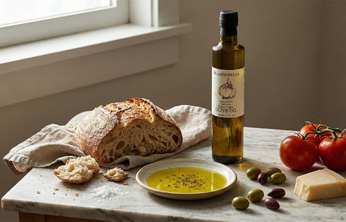 16.9 oz (500ml) Blazing Bella Garlic Infused Extra Virgin Olive Oil - Rich Fresh Garlic Flavor, Cold Pressed California