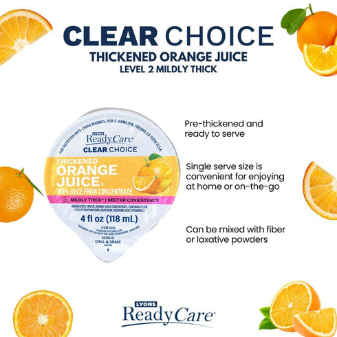 2 4 oz (48 pack) Lyons ReadyCare Thickened Orange Juice for Dysphagia & Swallowing Difficulty - Nectar Consistency