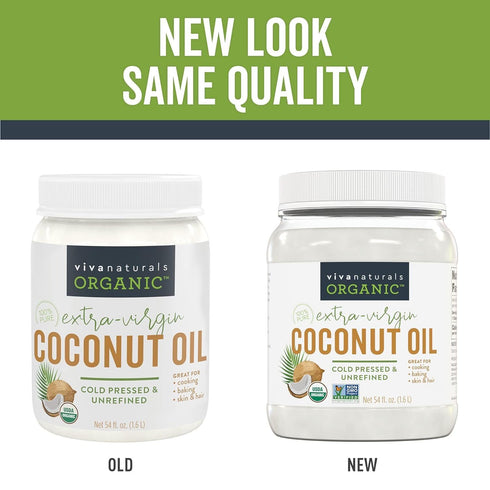 Viva Naturals Organic Coconut Oil, Unrefined Cold-Pressed Cooking Oil, Natural Hair and Skin Oil, 54 oz