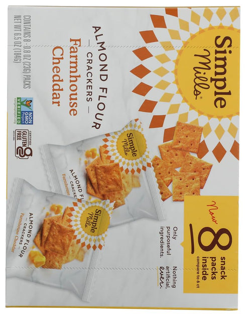 Pack 8ct, 0.8 OZ SIMPLE MILLS Farmhouse Cheddar Crackers Snack
