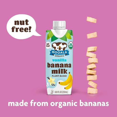 12 Pack Mooala - Organic Vanilla Bananamilk, Lunchbox Friendly, Shelf-Stable, Non-Dairy, Nut-Free, Plant-Based