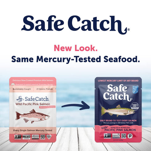 12-Pack 3oz Packets Safe Catch Wild Pacific Pink Salmon Skinless Boneless Wild-Caught Salmon Fish Pouch, Mercury