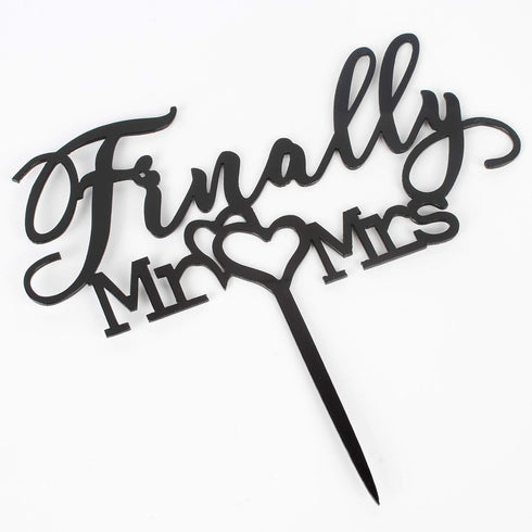 Finally Mr Mrs Love Heart Black Acrylic Cake Topper for Wedding Engagement Party Decoration - 5.9'' x 6.1''