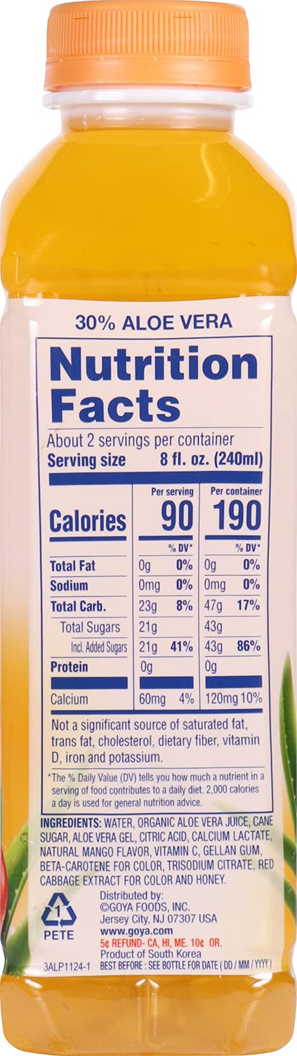 16.9 Oz (Pack 12) Goya Foods Aloe Vera Drink With Mango Flavor, Fl