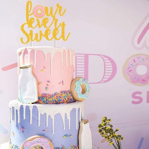 XXDecor 4th 4th Donut Birthday Cake Topper Gold Glitter Donut Fourever Sweet Cake Decor Donut Grow Up/Too Sweet/Forever
