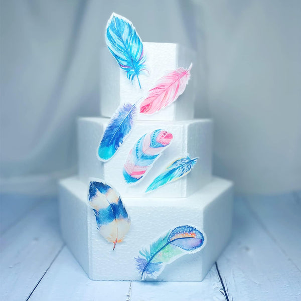 Feathers Edible Wafer Paper, 20pcs Wedding Cake Cupcake Decorations Wafer Rice Paper in Peach Pink Blue