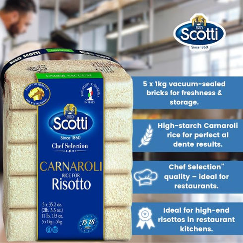 11 lbs (5x1 Packed Riso Scotti Carnaroli Rice for Risotto, kg), Product of Italy, Chef Selection, Gluten Free, Non-GMO