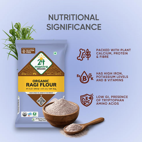 24 Mantra Organic (500 (Pack 1)) Ragi Flour/Finger Millet/Nachni Flour - Chemical Free & Pesticides Free | Naturally