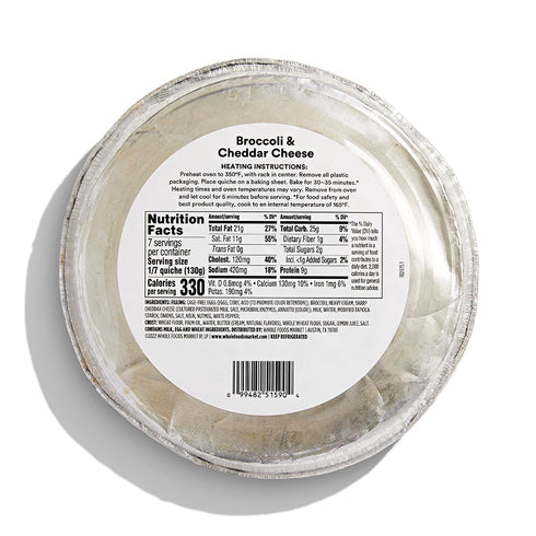 32 Whole Foods Market, Broccoli & Cheddar Quiche, Ounce