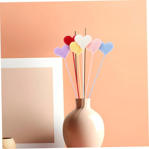 6pcs Handmade Crochet Heart Bouquet Soft Yarn Knitted Flowers for Weddings Valentine Day and Special Occasions Unique