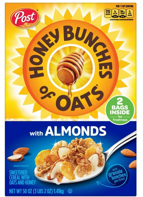 KD Chocolates Post, Hony Bunches of Oats with Almonds Cereal, 50 oz