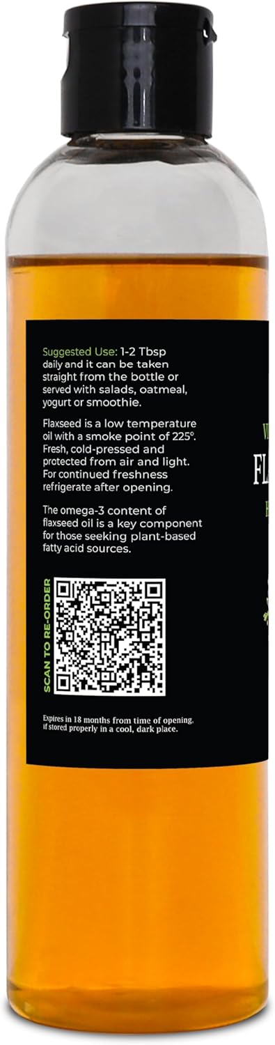 Grown100% (8 Oz) GreenIVe Flax Seed Oil Organically Pure Cold Pressed High Vegan Omega Fatty Acids Fl