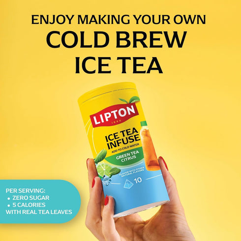 10 (Pack 6) Lipton Ice Tea Infuse Green Tea Citrus Cold Brew Tea Bags for On-The-Go or At Home Tea Bags