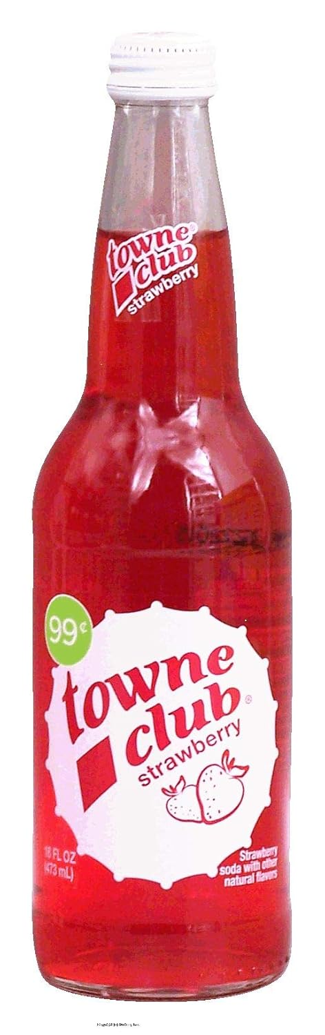 Towne Club strawberry soda with other natural flavors 16 fl oz Glass Bottle (pack