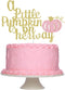 A Little Pumpkin is On Her Way Cake Topper, Pink Glitter Baby Shower Decoration for Fall Theme Party