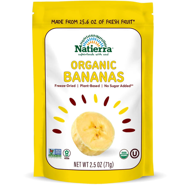 NATIERRA Organic Freeze-Dried Bananas, USDA Certified Organic, Vegan & Non-GMO, 2.5 Ounce (Pack of 1)