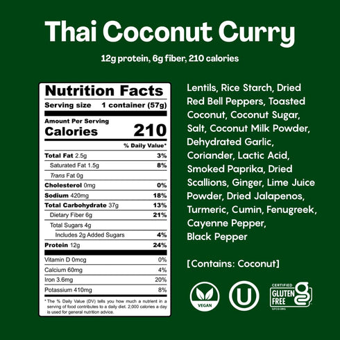 Lentiful 8 Pack 12g 6g Thai Coconut Curry Instant Lentils - Asian Cuisine Inspired Cups | Protein, Fiber, Vegan