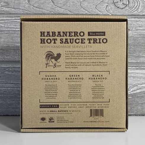 Set 3 5 oz Habanero Hot Sauce Trio & Servilleta Napkin, Tierra Brava by Verve CULTURE, of Different Flavors, Each