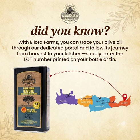 1 (33.8 oz.) Ellora Farms, Greek Extra Virgin Olive Oil, Certified PDO SITIA, Single Estate, Single Origin, High