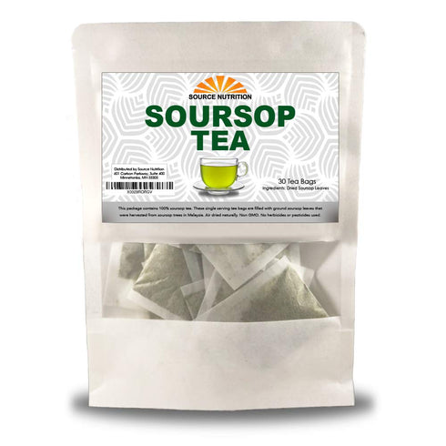 Source Nutrition Soursop Tea - Pure Graviola Cut and Sifted Leaves, High in Acetogenins - 30 Tea Bags, Resealable Pouch