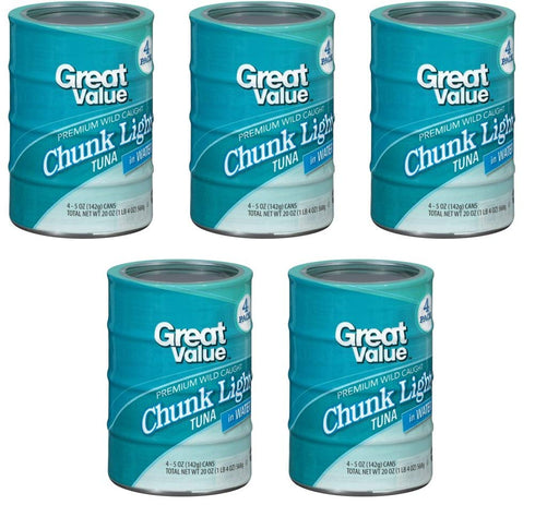 by Great Value Great Value Chunk Light Tuna in Water, 5 oz, 4 Count (Pack