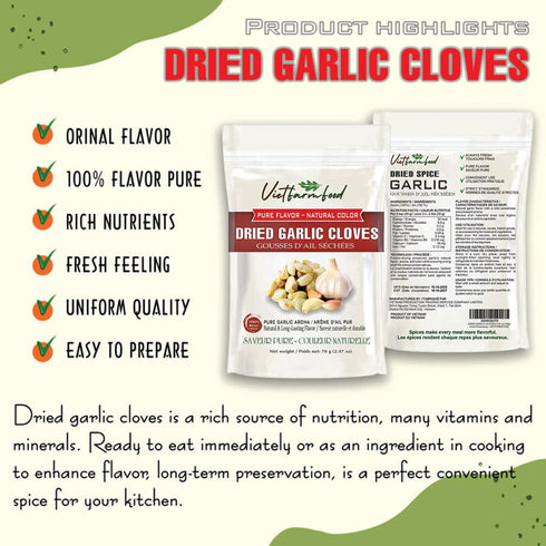 2.47 Oz (70g) DRIED GARLIC CLOVES VIETFARMFOOD: Pure, natural freeze-dried spice made from real vegetables and fruits