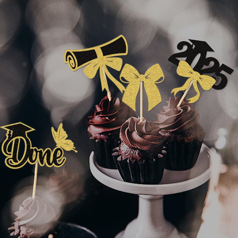 Morndew 24 PCS Graduation Done and Doctoral Cap Cupcake Toppers for Party Decorations