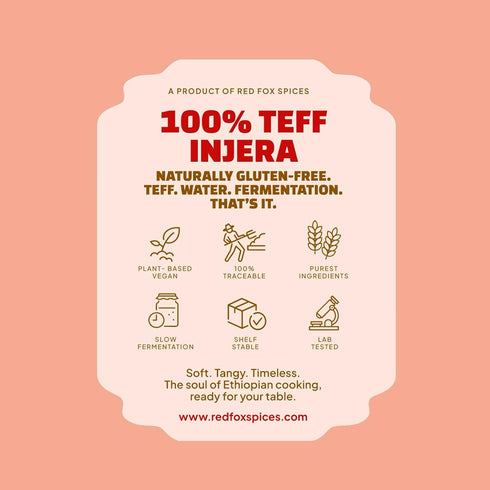 (4 Pack) Red Fox Spices Authentic Teff Injera Flatbread Traditional Ethiopian Fermented Bread Made with Whole Grain