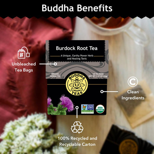 Wellbeing 100% 18 (Pack 1) Buddha Teas - Burdock Root - Organic Herbal Tea - For Health & - With Antioxidants, Minerals