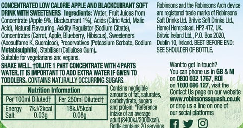 Robinsons 1-Liter (Pack 4) Robinson's Fruit Drink, Apple & Blackcurrant, No Added Sugar, Plastic Bottles