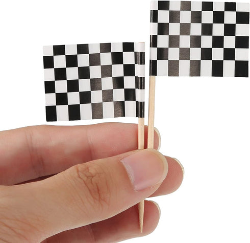 Pangda 100 Pack Checkered Racing Flag Toothpicks - Cupcake Picks, Toothpick Flag Dinner Race Car Cake Toppers, Party