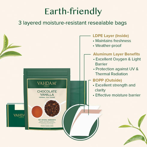 (3.5 oz, 50+ VAHDAM Chocolate Vanilla Herbal Tea Cups) | Rooibos, Chocolate, Vanilla | Loose-Leaf, Vacuum Sealed