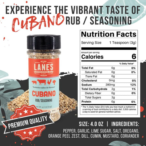 Lane's Cubano Cuban Seasoning Rub, All-Natural Cuban Spice Blend, Perfectly Balanced Taste for Your Favorite Hamburgers
