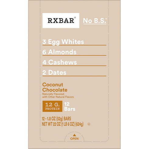 22oz (12 Count) RXBAR Protein Bars, Protein Snack, Snack Bars, Coconut Chocolate, Box