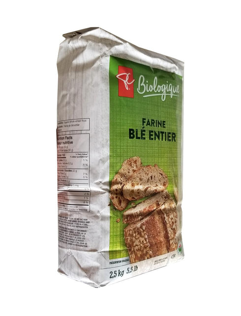 Loblaws Inc. 2.5kg/5.5 lbs. President's Choice Organics Whole Wheat Flour Bag (Imported from Canada)