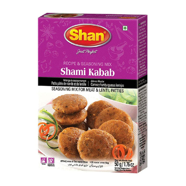 Shan Shami Kabab Recipe and Seasoning Mix 1.76 oz - Spice Powder for Traditional Meat & Lentil Patties - Suitable for